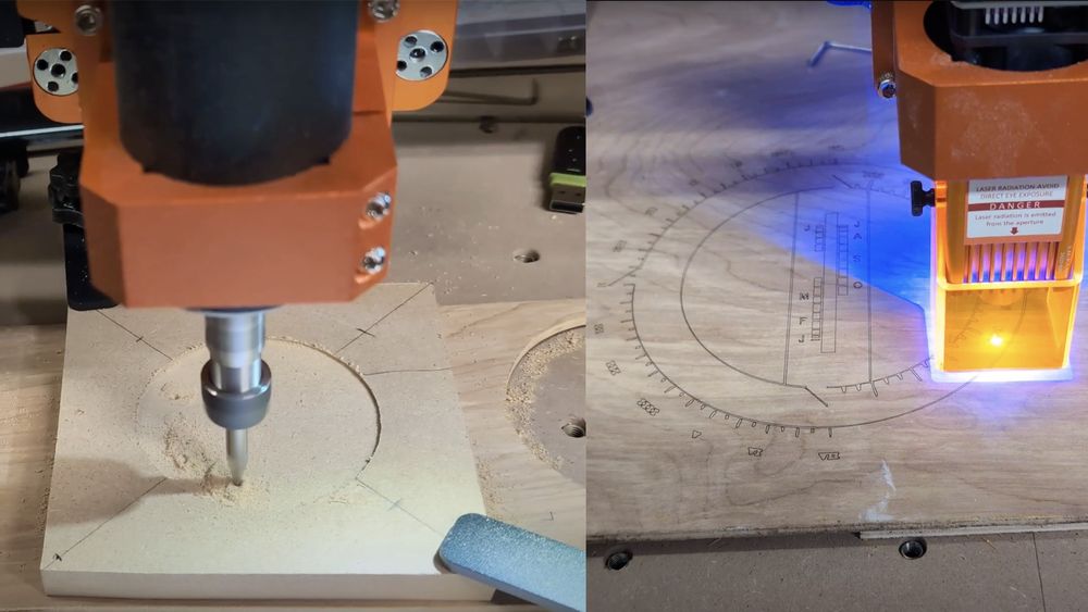 Picture of a CNC router and Laser engraver doing stuff