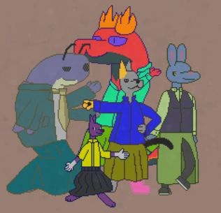 5 different creatures in formal attire & dresses