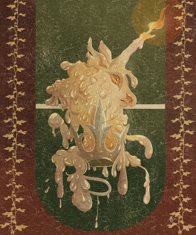 A melting wax unicorn bust.