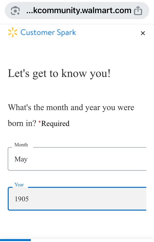 Survey panel sign-up form with the birth year defaulted to 1905