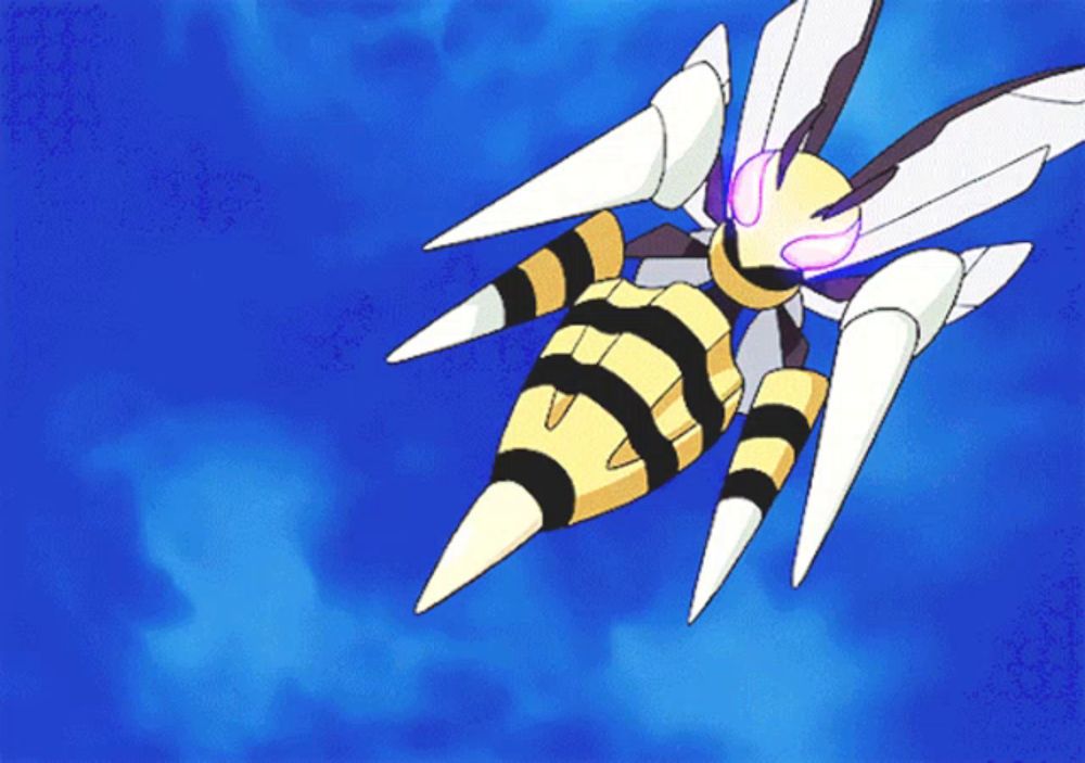 a cartoon drawing of a bee flying through the air