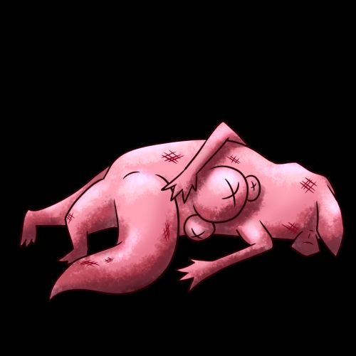 Hunter from rain world is lying on the ground in the classic Family Guy Death Pose meme.