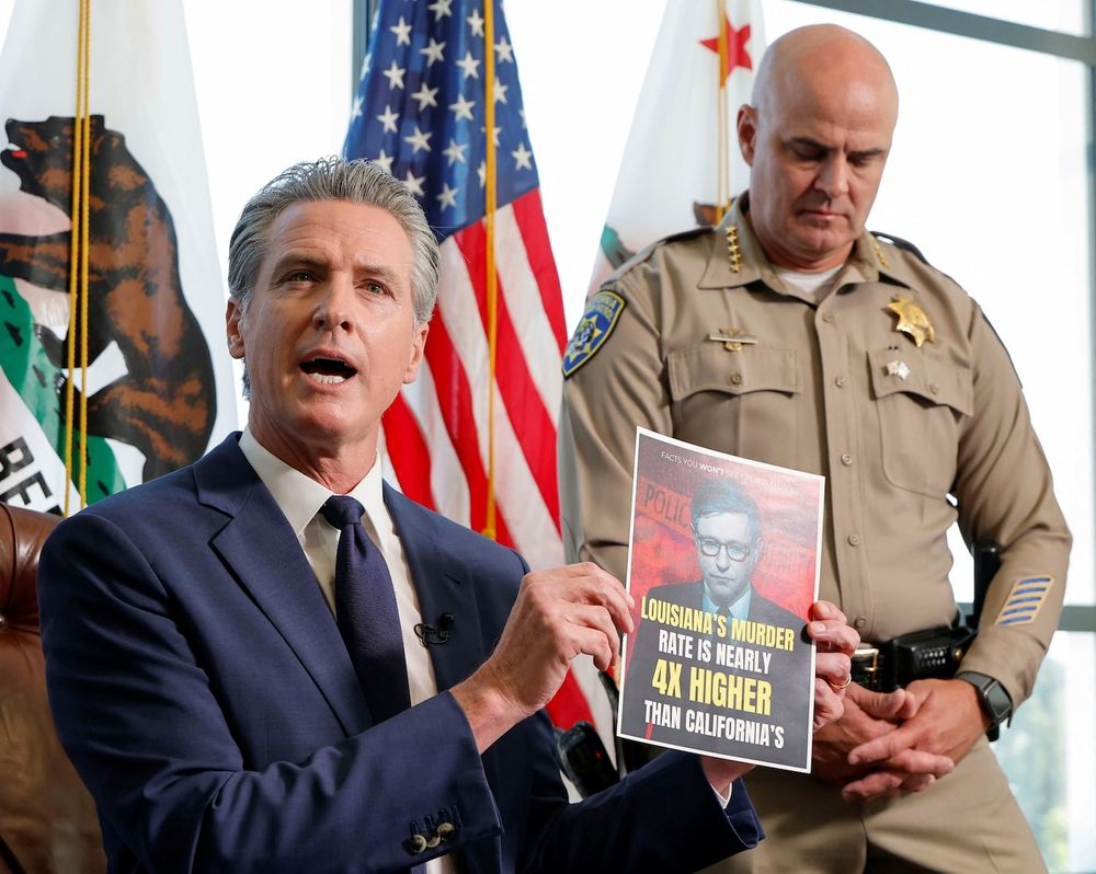 California Gov. Gavin Newsom said Trump’s law enforcement surge to Democratic-led cities is “blatant hypocrisy,” when, he says, there are higher crime rates in some Republican-run places.
