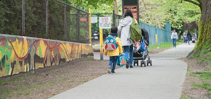 A family walking to school. Photo from the City of Vancouver website. 