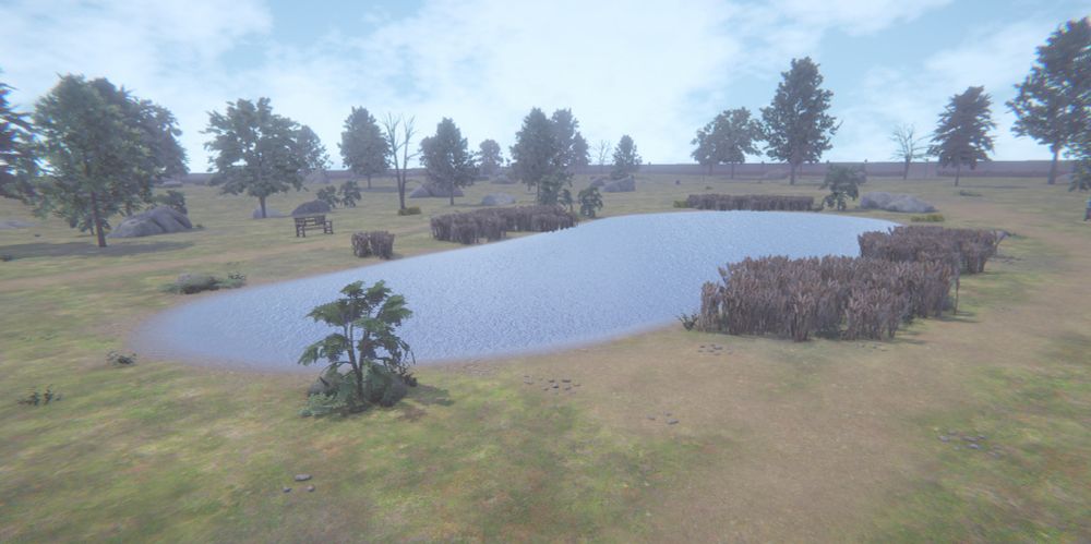 The park level in Burden of Truth with added background walls around the park space, along with some new rocks and trees.