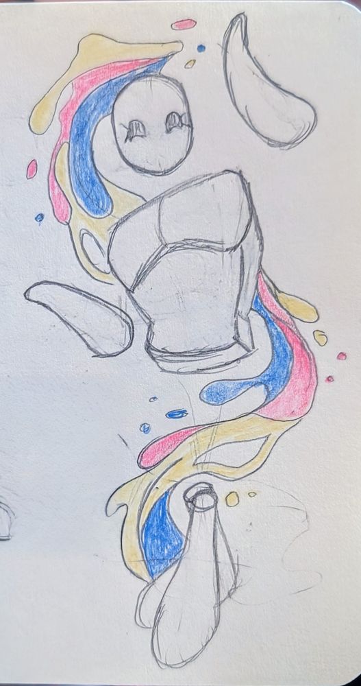 Buff fem mannequins from my artpg project posing with paint magic flowing behind her  