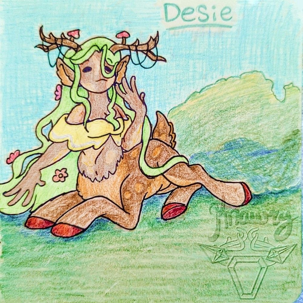 This is Desie the deer Centaur owned by Angeluke of art fight! She was very fun to draw! I wish I was able to push her different skin tones better/stronger with the colors I had on hand with being away from my set up, but I did the best I could! Angeluke also did an awesome revenge against me as well that I loved! You should definitely check them out! 
https://artfight.net/attack/11153659.relaxing-day
https://artfight.net/~Angeluke