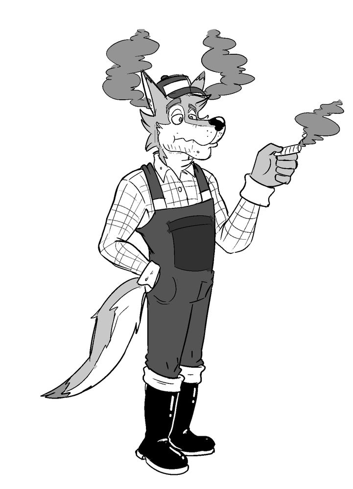 My OC, a farm boy coyote named Chet Horith, taking a drag of a wee blunt and it seems to be too much for him as indicated from the smoke coming out of his big ol yote ears. Either that or his brain is so small, the smoke just escapes from out there instead of affecting him normally teehee 4/20 joke