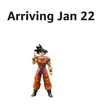 a Amazon screenshot of an order containing a figure of Goku which is arriving on January 22nd
it's framed like Goku himself will be coming to your door on that specified date
