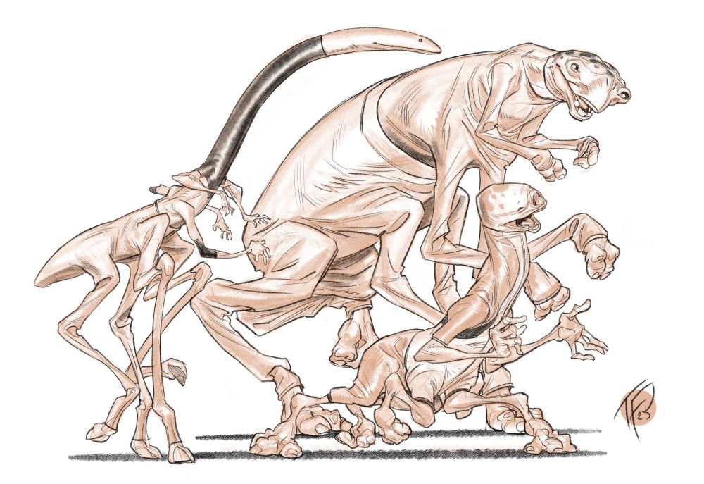 Drawing of three friendly aliens enjoying each other’s company.