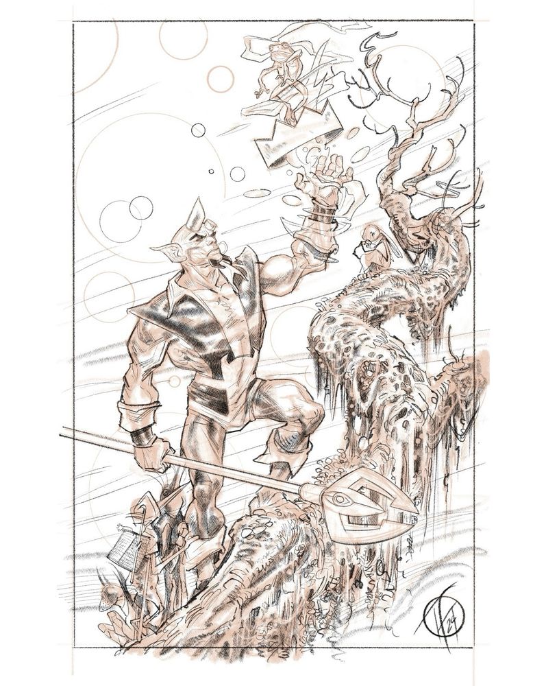 Drawing of blue devil.