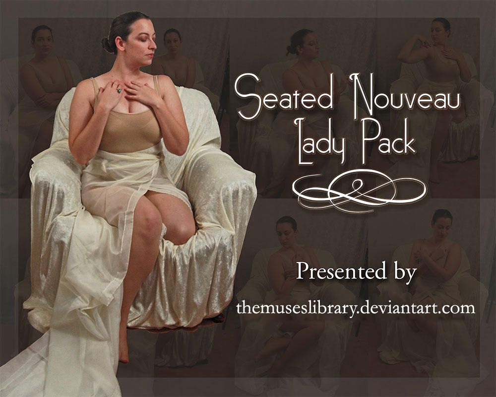 A model in elegant poses focusing on drapery with an Art Nouveau flare.