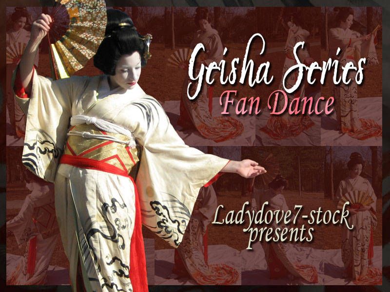 A model in traditional geisha attire holding a fan.