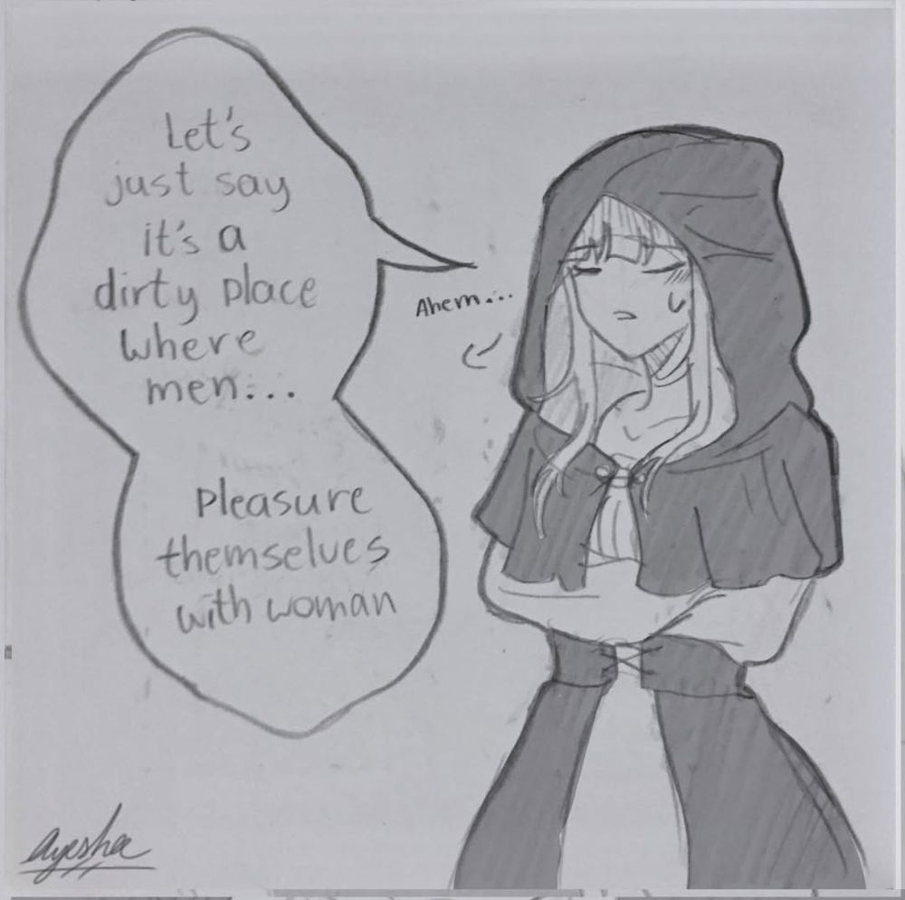 "Let's just say, it's a dirty place where men... Pleasure themselves with women" said Blyth with an unpleasant expression