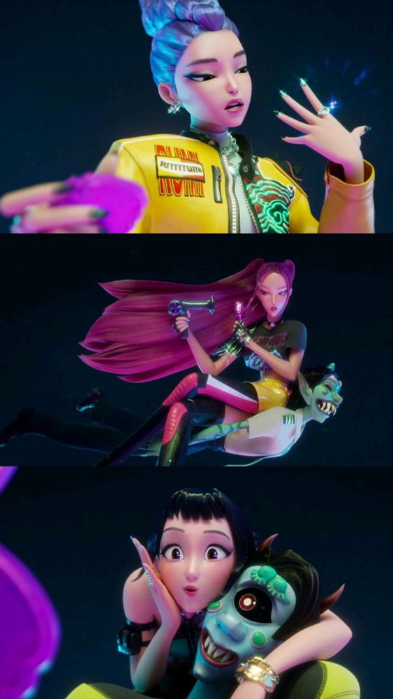 Rumi Mira and Zoey from kpop demon hunters