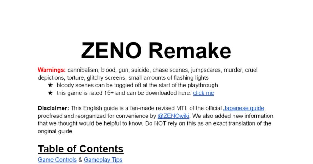 ZENO Remake Guide English Translation