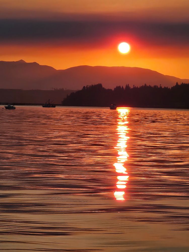 red golden sunset across the water