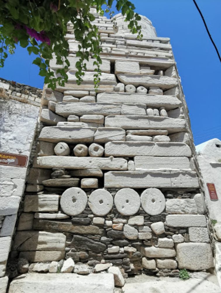 Remains of the Venetian tower from the 13th century, in Parikia on the island of Paros, Greece, built almost entirely out of "spolia," repurposed stone from ancient structures.
