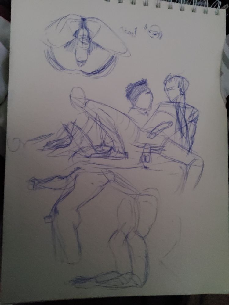 Loose figure drawings depicting gay sex, one of two