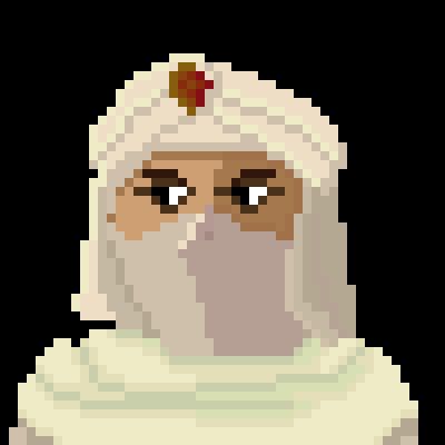 A masked man in a turban and shawl. 