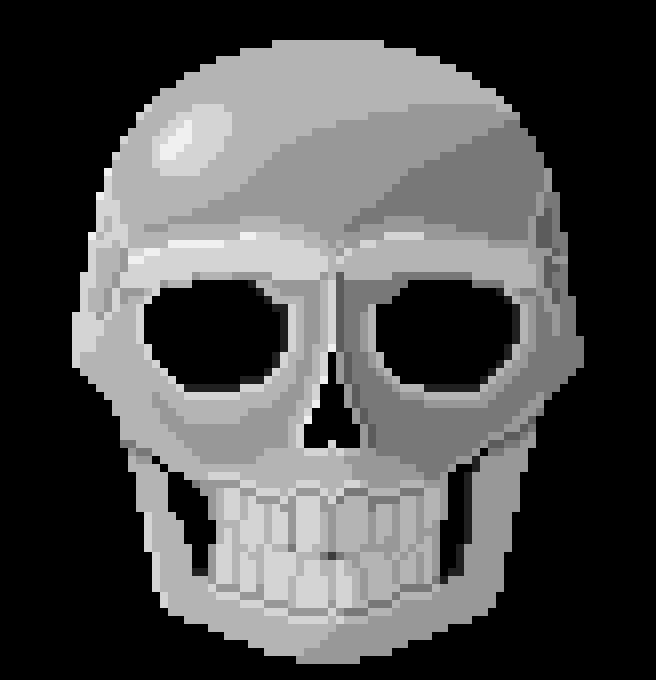 A pixel art skull