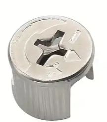 An IKEA metal cam, product number 114670. Used to hold screws in place in furniture, beds etc