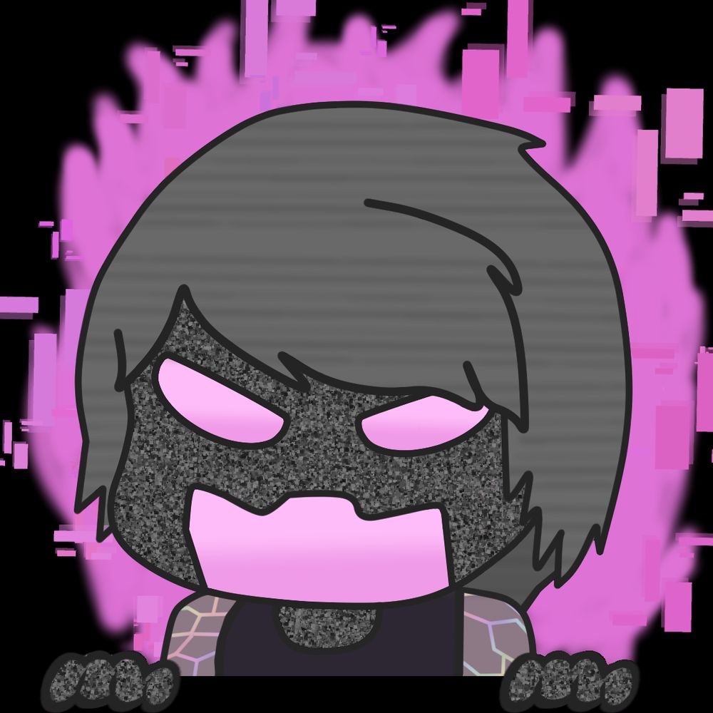An emoticon showcasing the character "The Instable One" peeking over the edge with an angry expression and glitched fire surrounding it.