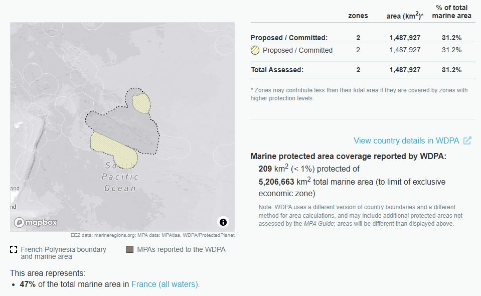 Screenshot from MPAtlas showing proposed MPAs in French Polynesia.