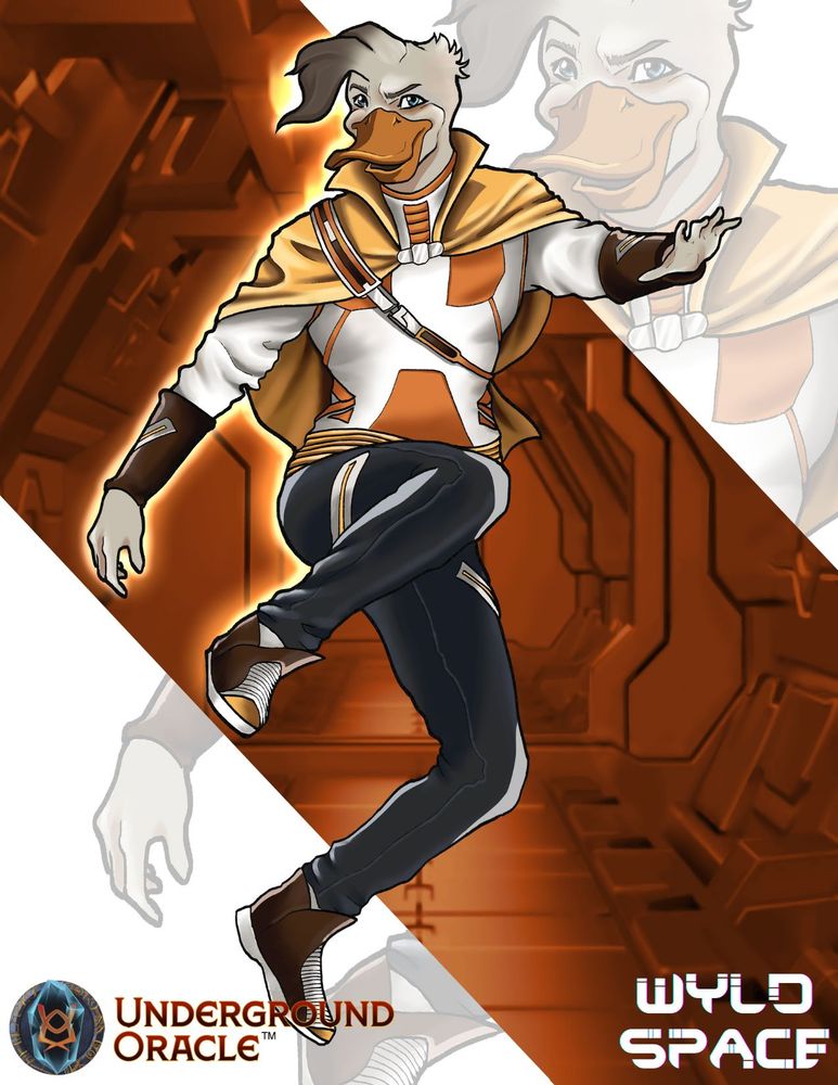 A mallard wyld (or animal person) from the Underground Oracle Publishing ttrpg setting Wyld Space. Art by Tasca Skelton.