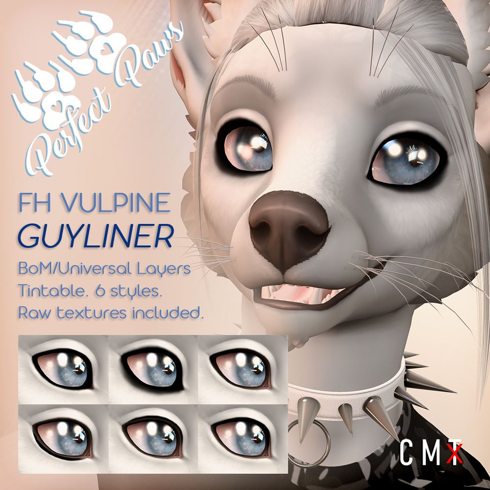 A product image for eyeliner created by Perfect Paws (ymeia) for the Frettchenhaus Vulpine head in Second Life.