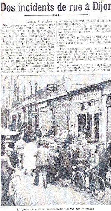 Newspaper article on the ransacking of the Lerner stores, October 2, 1938, 1090 W 42, Departmental Archives of Côte-d'Or.