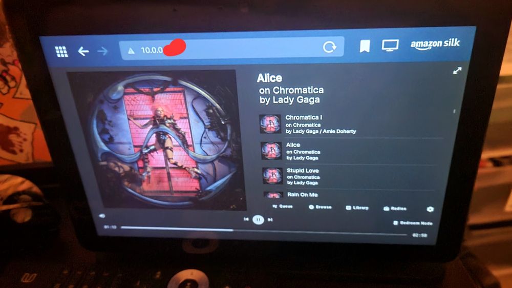 Home assistant screen showing a remote control playing Lady Gaga