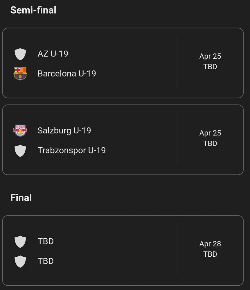 Trabzonspor U-19 takımı, Uefa gençlik liginde turnuvanın en zor 3 takımıyla yarı finale kaldı. En kaliteli kadrolar bunlarda. Özellikle Salzburg'daki stoper Joane Gadou dikkat çekiyor. @transfermarkt.bsky.social transfermarkt verilerinde Salzburg yarı finaldeki takımlardan kadro değeri en yüksek olanı.