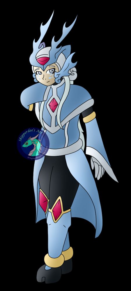 A cartoon drawing of a Megaman OC, Kirin, in his normal form.