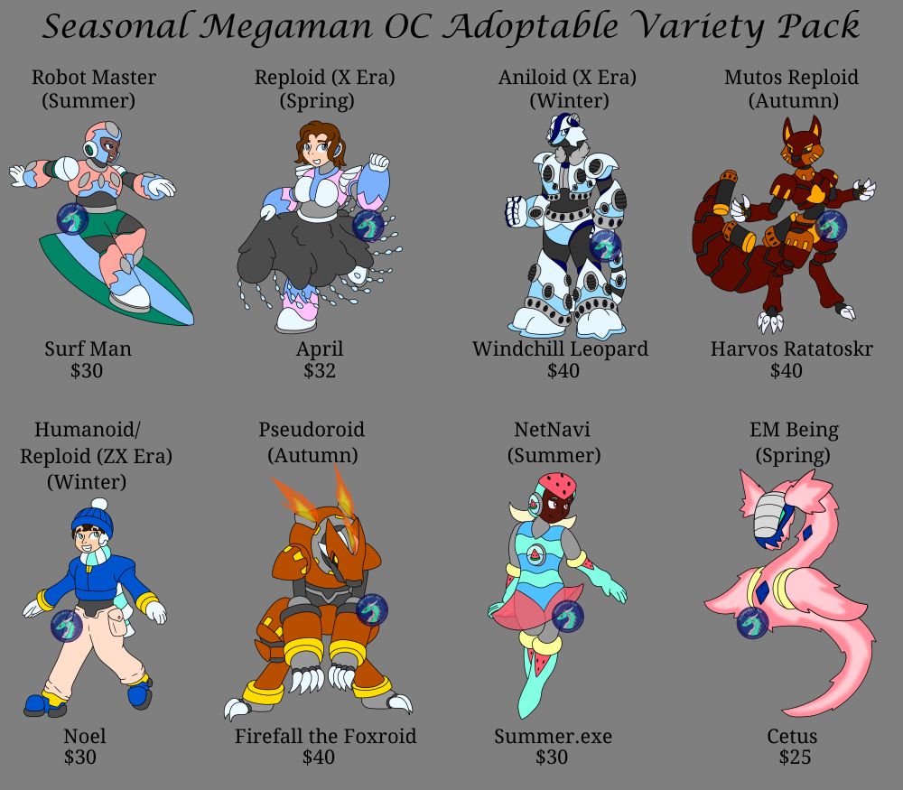 A group of Megaman adoptable characters