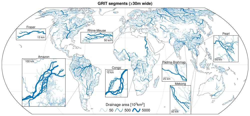 Map of the GRIT global river network. Source: Wortmann et al. (2025), Water Resources Research. 