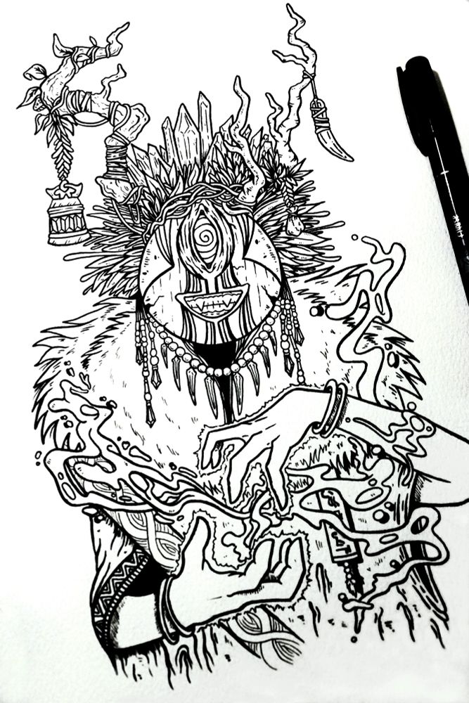 "A strange one, indeed - even by the standards of other shaman in the clan. Dabbling a little too deep into forces he didn't quite understand.. forces that the rest of the clan started to become fearful of letting loose, causing him to be cast out by his own people. Little did they know, sending Kuni-Nushi out on his own only let him fester further in his isolation of strange tamperings.. The clan soon realized that abandoning your problems, does not make them go away.
Tapping into other unknown realms.. chaos energy starts to spill out into the realm of the Ooku-Waku, and that's when things start to get really weird.."