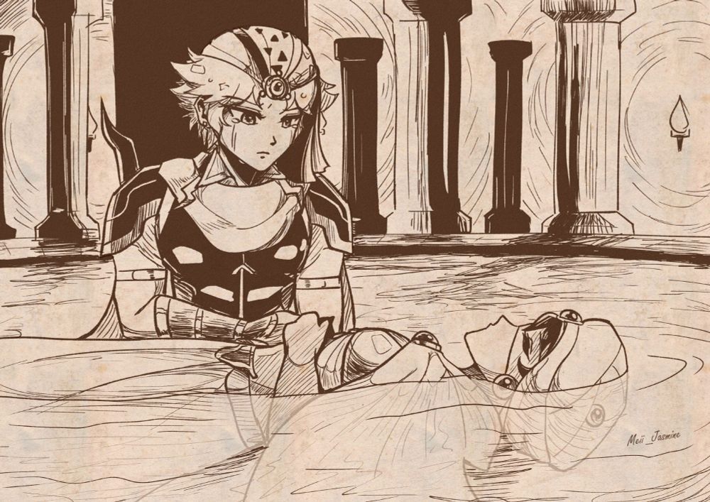Firion laying Minwu to rest in the style of Cloud and Aerith from that one (in)famous FF7 scene.
