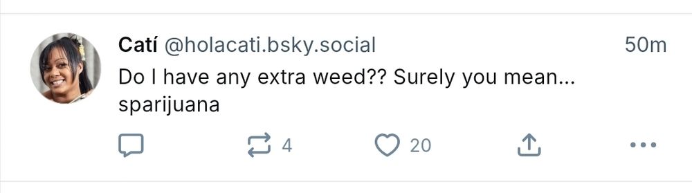 Weed post with 4 reposts, 20 likes. 