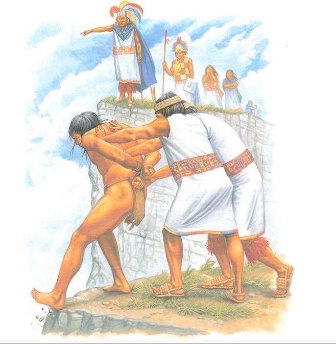 An Inca (possibly) being executed by being pushed off a cliff