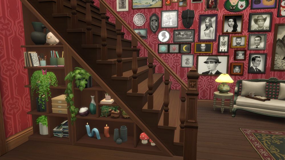 Under stairs storage area and gallery wall.