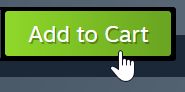 screenshot of Steam store with a hand cursor clicking on the "Add to Cart" button