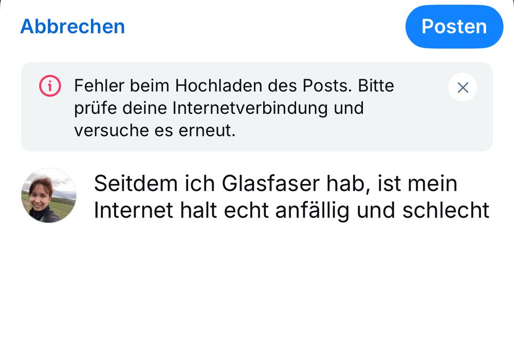 Screenshot des oberen Posts mit dem Hinweis, dass die Netzwerkverbindung schlecht ist und der Post nicht geladen werden konnte 