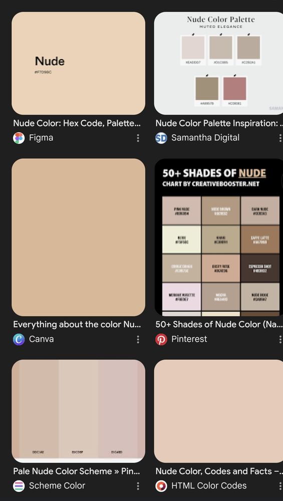 Search results for nude color showing swatches
