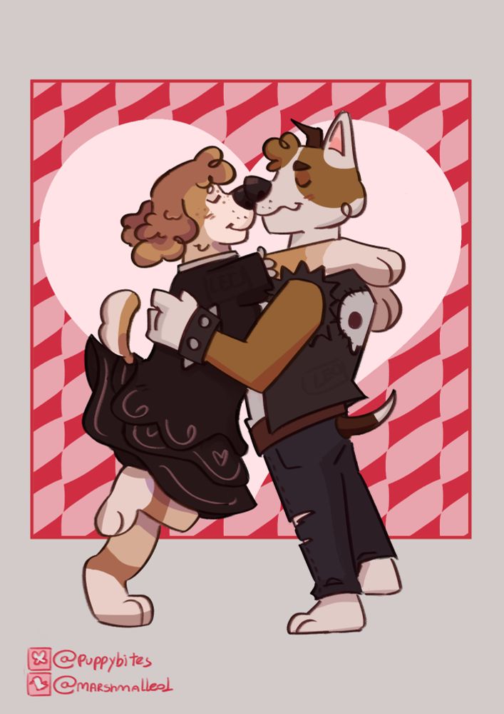 Desenho dos fursonas dos meus amigos encostando o focinho