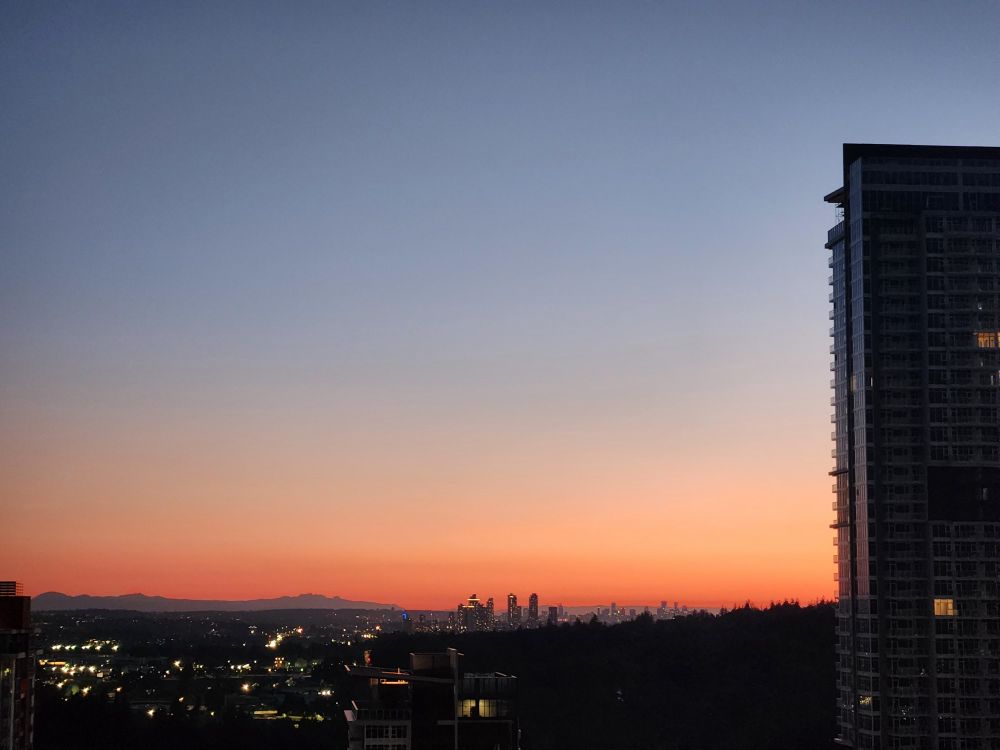 Orange glow in the sky at the horizon after sunset