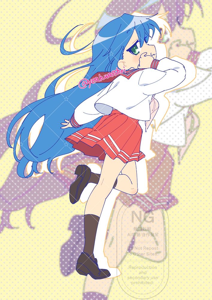 らき⭐︎すたの泉こなたのファンアート セーラー服の冬服で背中を向けて顔だけこちらを見ている