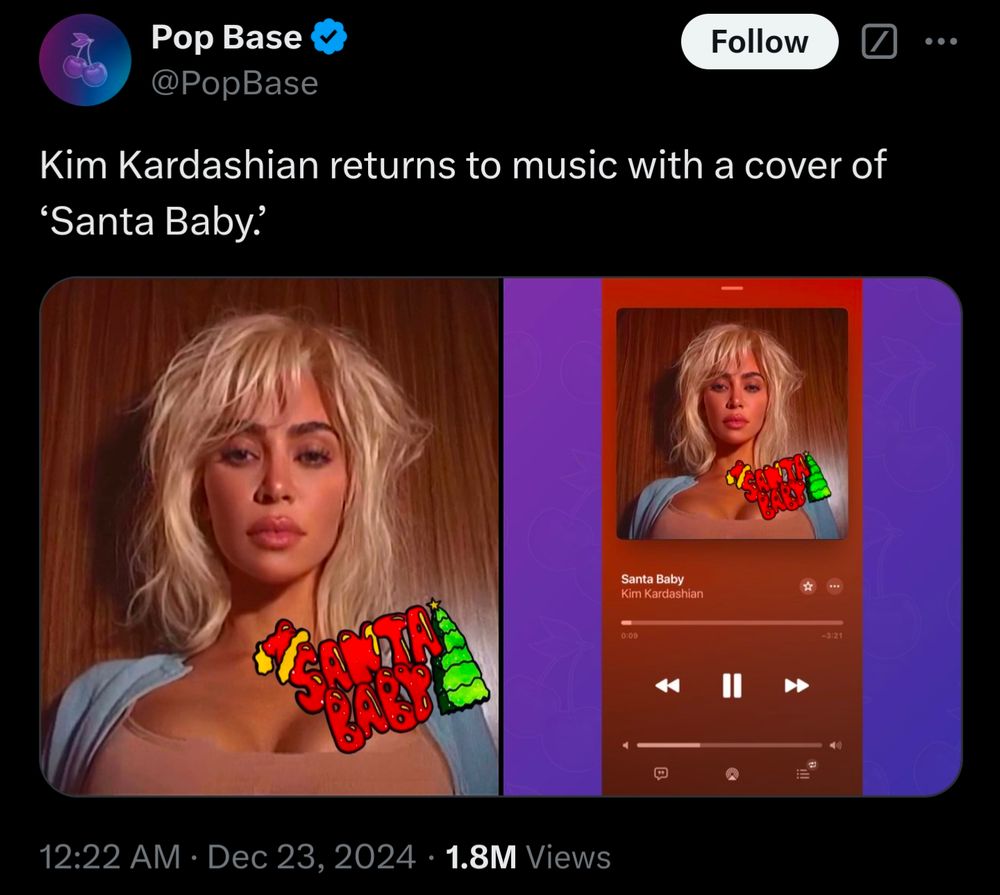 Tweet publicizing the release of Kim Kardashian's cover of Santa Baby 