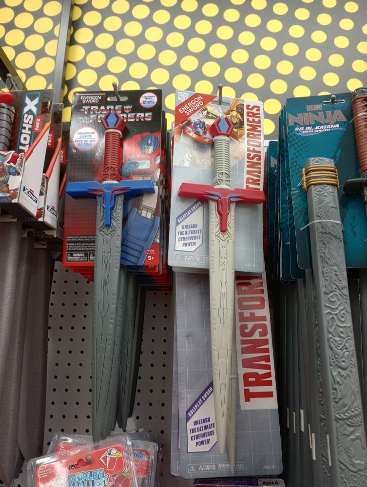 Maybe you could get a really basic Transformer at the Five Below before. Not now. It's swords! Y'know, even one for G1 Optimus who is famous for his SWORD WEAPON