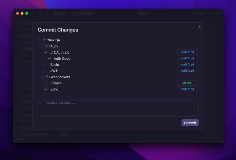 Screenshot of the commit dialog